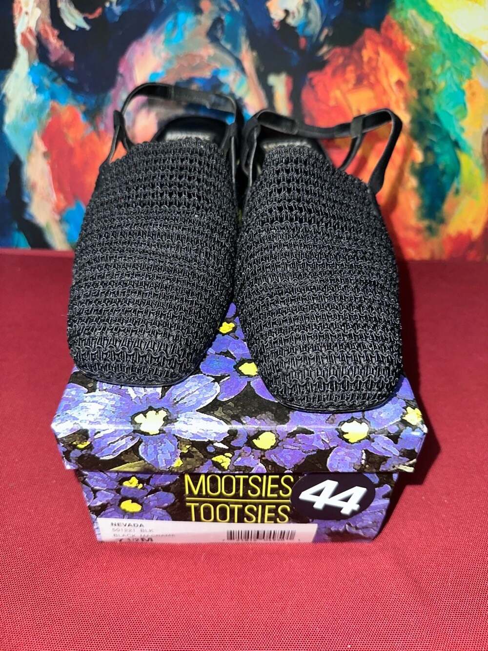 No.44 Mootsies Tootsies Nevada Black Macrame Slingback Heels Size 7.5 M